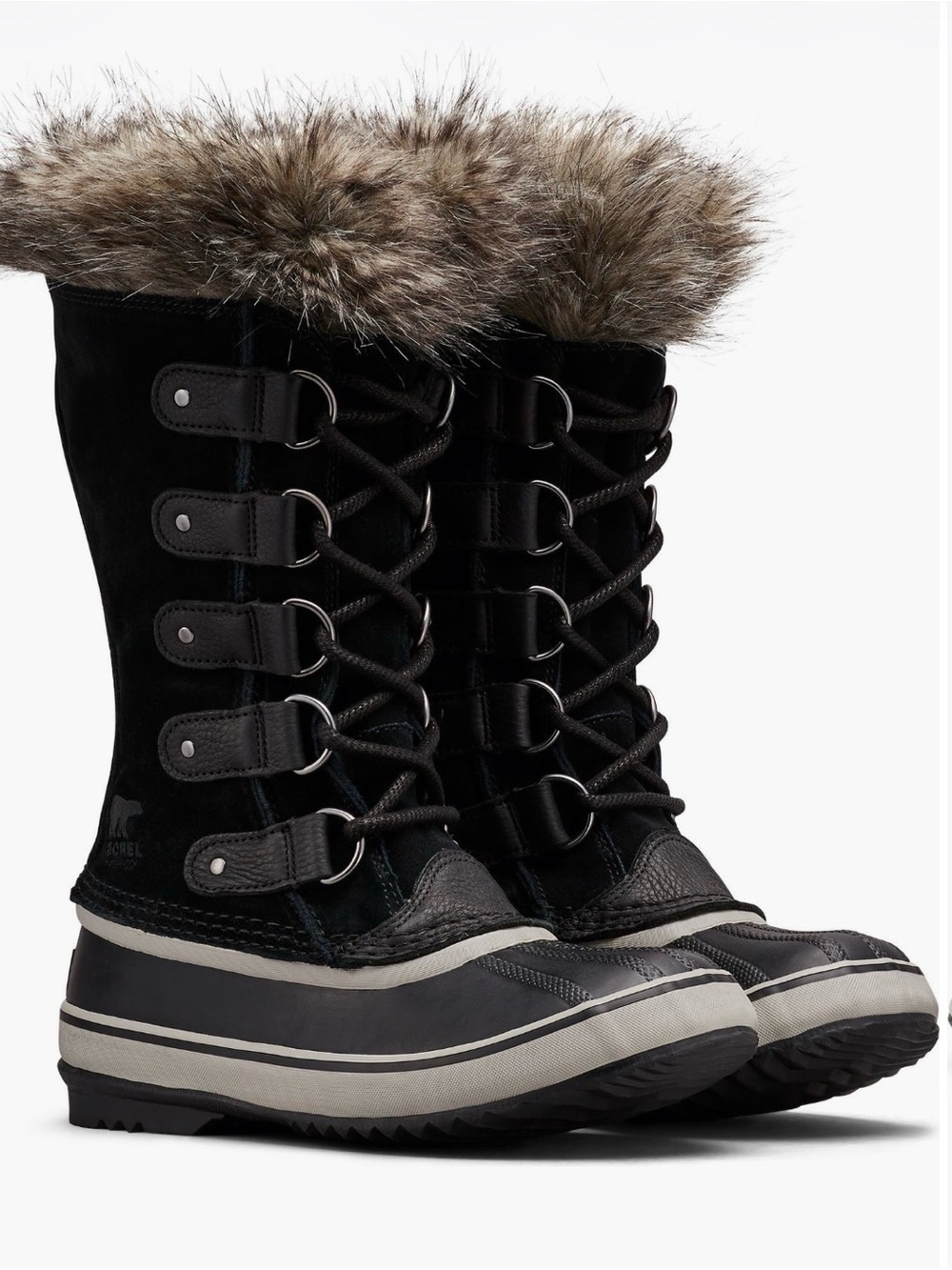 Sorel Black Faux-Fur Trim Lace-Up Winter Boots